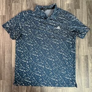 Adidas Primeblue Golf Polo Shirt L Blue Abstract Pattern Parley Ocean Plastic